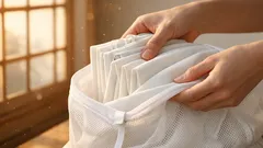 カーテン洗濯がラクになる、フックを外さないじゃばら折り7ステップ