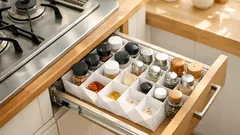 コンロ横の細長い引き出しが汚れない、A4用紙2枚で作る捨てられる調味料収納